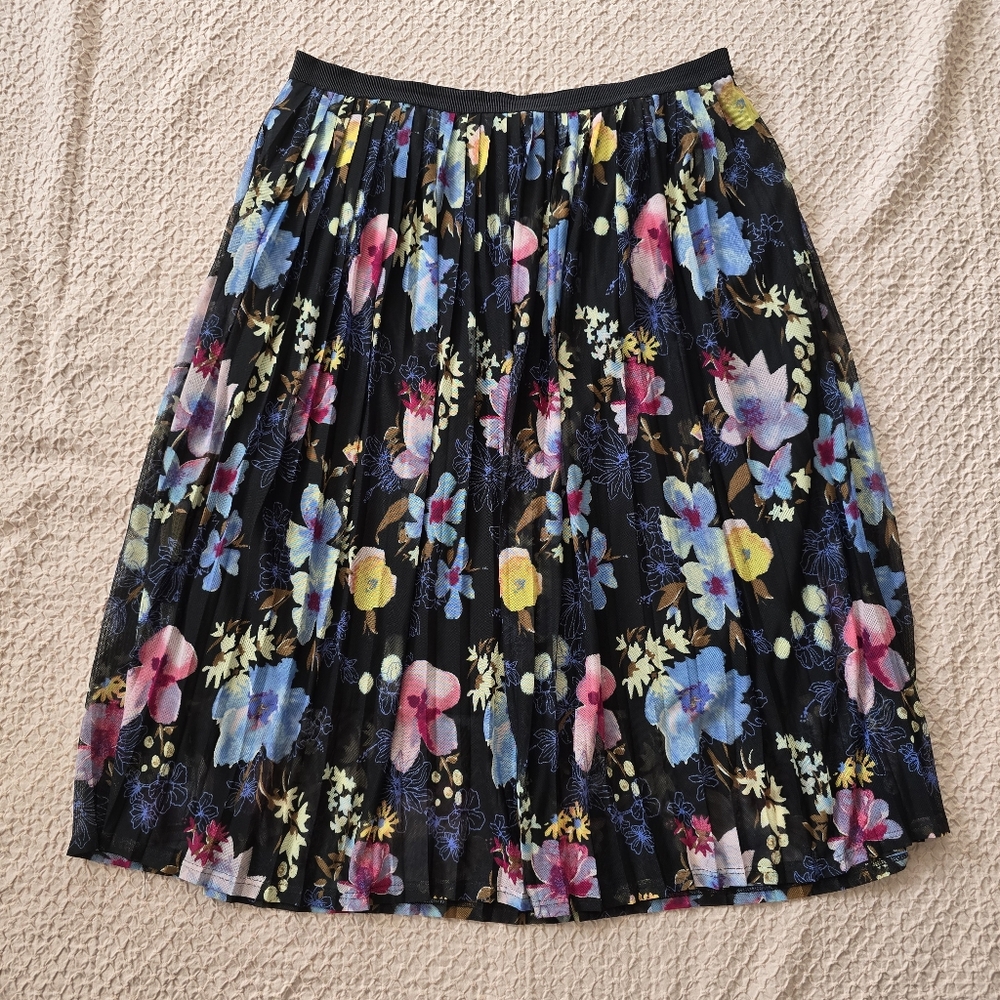AVA&VIV Women's Elegant Floral Lined Pleated Skirt Size X